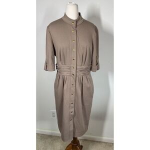 Calvin Klein Ponte Knit Tab Sleeve Snap Up Shirt Dress Size 10 Career Church Tan